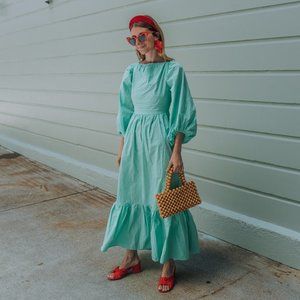 NWT ASOS Warehouse Green Puff Sleeve Cross-back Dress